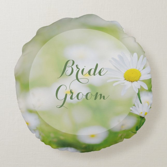 Cojín Redondo Daisy Daisies Floral Floral Verano para siempre (Reverso)