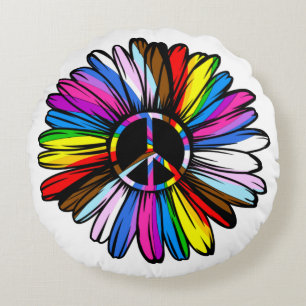 Cojín Redondo Daisy de Orgullo, Progreso y Paz - El Amor LGBTQ+