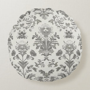Cojín Redondo Damascado Floral Victoriano Blanco Vintage