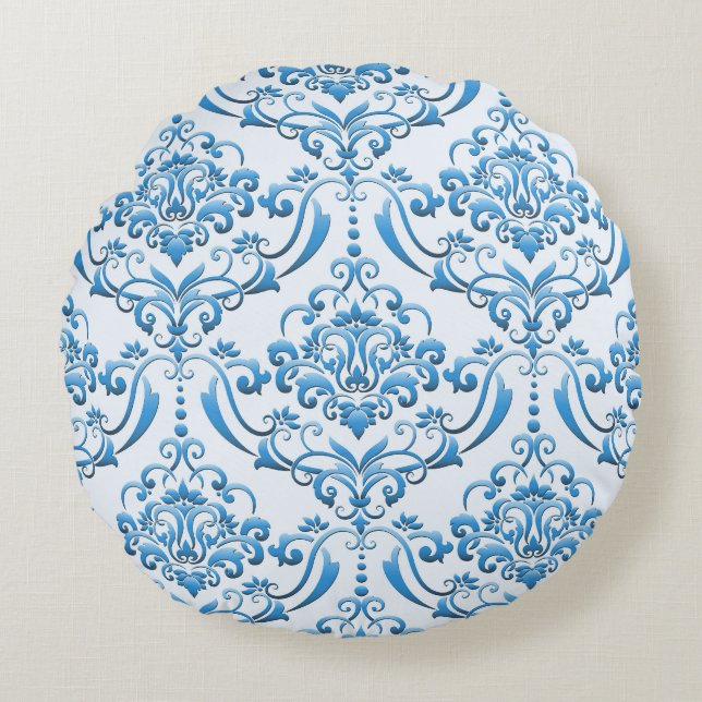 Cojín Redondo Damasco Clásico: Lujoso Fondo Sin Marea (Anverso)