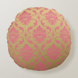 Cojín Redondo Damasco del oro y de la obra clásica del rosa