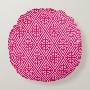 Cojín Redondo Damasco medieval cruzado - rosa fucsia