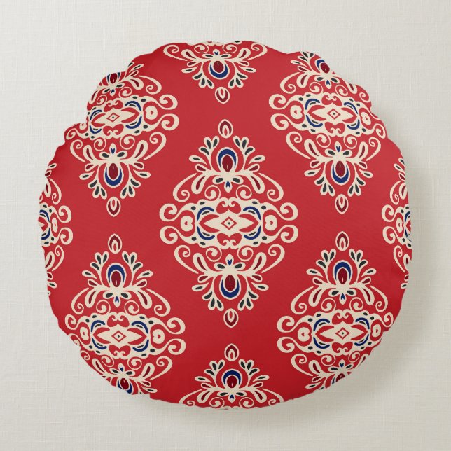 Cojín Redondo Damask Vintage: Flourish Seamless Pattern. (Anverso)