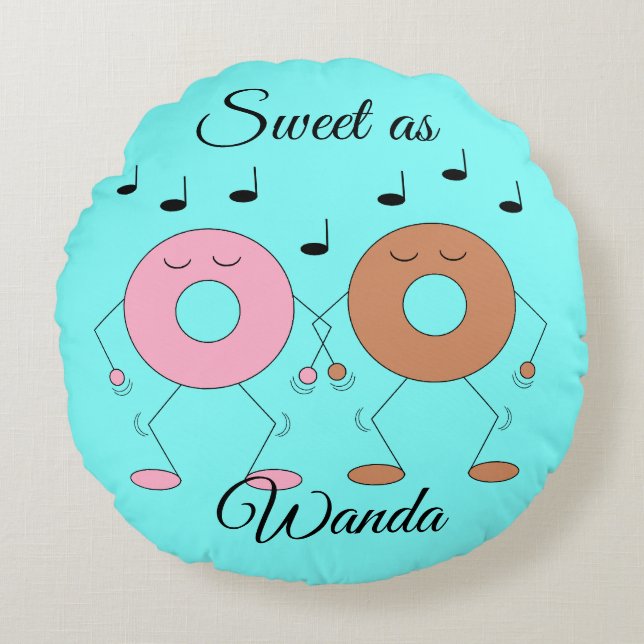 Cojín Redondo Dancing Donuts Pastel Blue (Anverso)