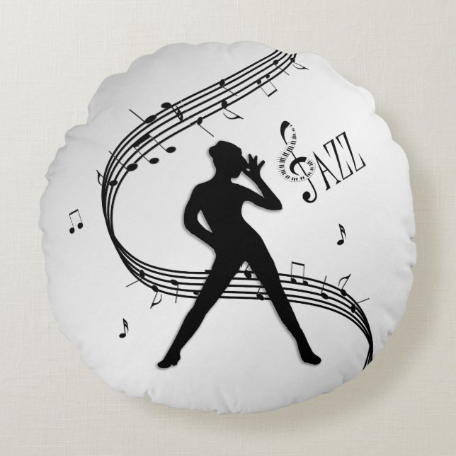 Cojín Redondo Danza de Jazz Plata (Anverso)