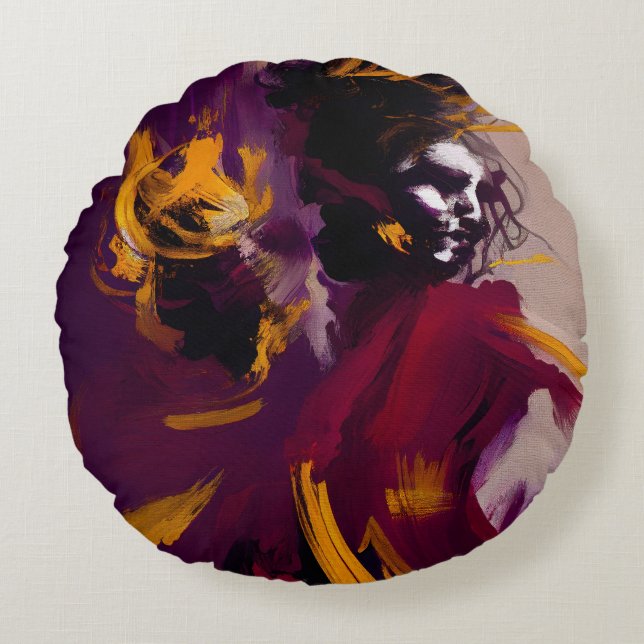 Cojín Redondo Danza De La Mente – Figura Abstracta Expresiva (Anverso)