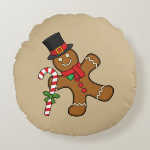 Cojín Redondo Danzando al hombre del pan de jengibre
