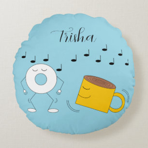 Cojín Redondo Danzando en polvo Donut & Coffee Mug: