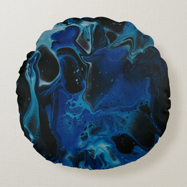Cojín Redondo Dark blue psychedelic liquid (Anverso)