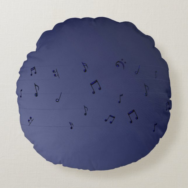 Cojín Redondo Dark Ombre Musical Notes Navy (Anverso)