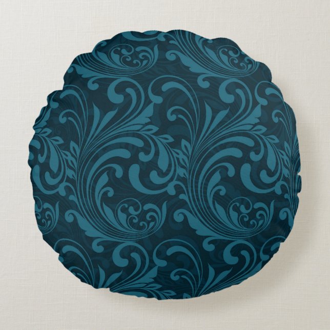 Cojín Redondo Dark teal floral damask pattern (Anverso)