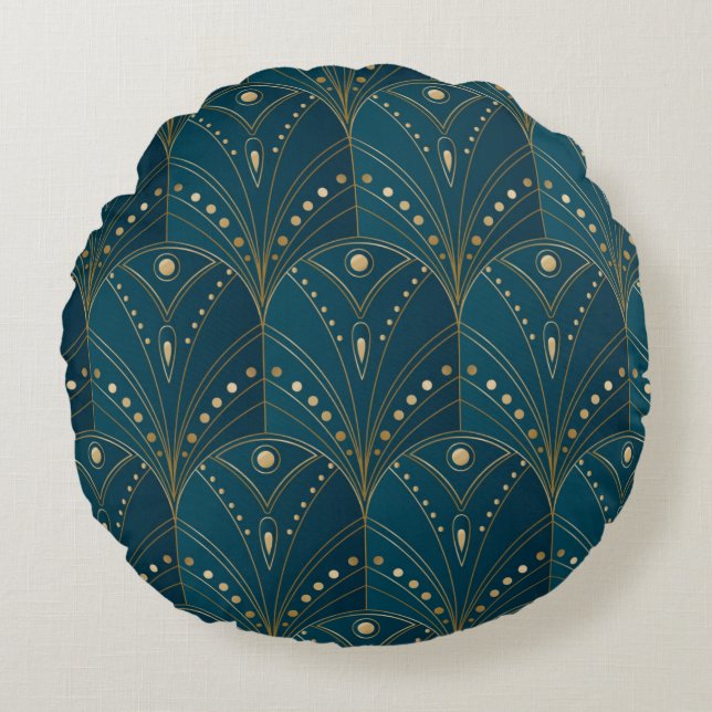 Cojín Redondo Dark teal floral damask pattern (Anverso)