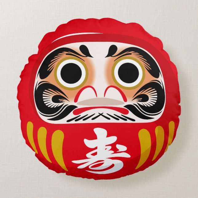 Cojín Redondo Daruma (encanto tradicional japonés de buena suert (Anverso)