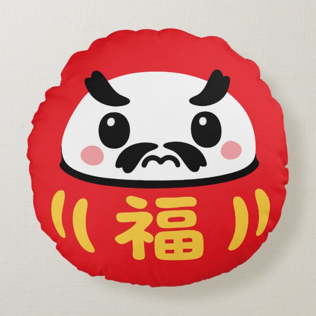 Cojín Redondo Daruma japonés Kawaii (Anverso)