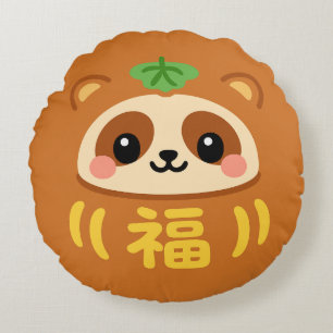 Cojín Redondo Daruma tanuki japonés Kawaii