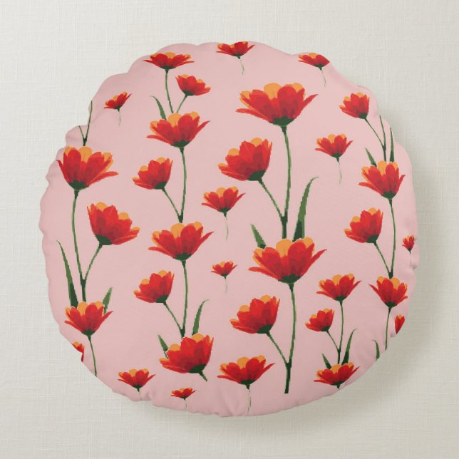 Cojín Redondo Dawnfire Poppies (Anverso)