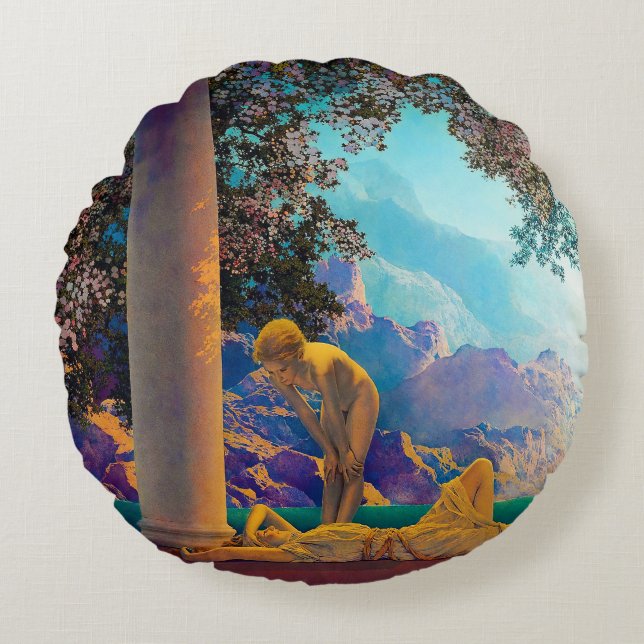 Cojín Redondo Daybreak, 1922 por Maxfield Parrish (Anverso)