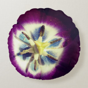 Cojín redondo de foto de flor de tulipán púrpura