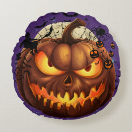Cojín Redondo de Halloween de Calabaza Espeluznant