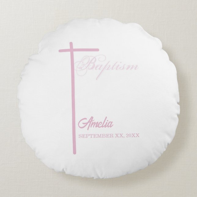 Cojín Redondo De padrina sobre bautismo Chica personalizado (Anverso)