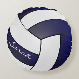 Cojín Redondo 🏐 de voleibol azul y blanco de la Marina | Nombre