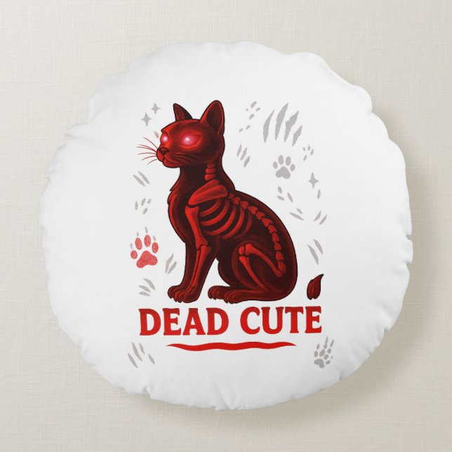 Cojín Redondo Dead Cute – Halloween Cat T-Shirt (Anverso)
