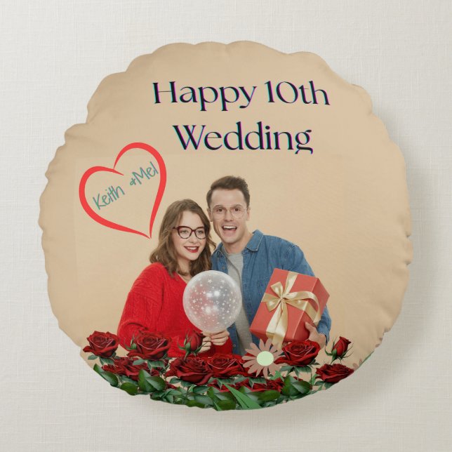 Cojín Redondo Décimo aniversario de bodas (Anverso)