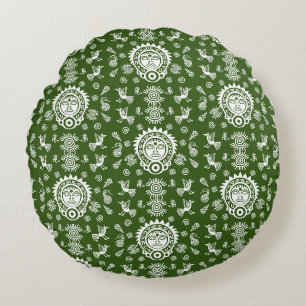 Cojín Redondo Decoración artística azteca mexicana en casa