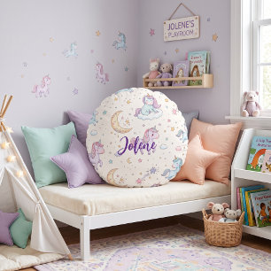 Cojín Redondo Decoración de Dormitorio de Unicornio con Nombre P