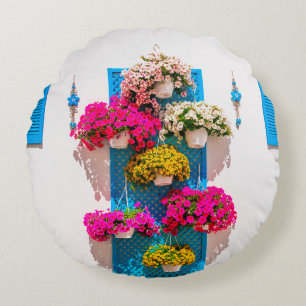 Cojín Redondo decoración de flores en las paredes de estilo étni