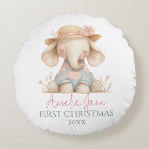 Cojín Redondo Decoración de guardería de elefante niña Navidad R