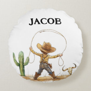 Cojín Redondo Decoración de guardería occidental, vaquero person