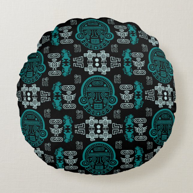 Cojín Redondo decoración de hogar azteca inca (Anverso)