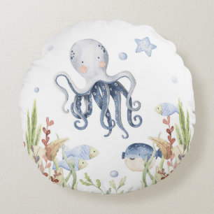 Cojín Redondo Decoración de la guardería Octopus, bajo el mar
