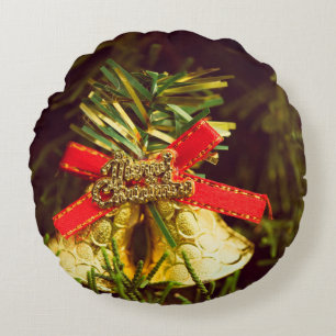 Cojín Redondo Decoración de navidades con fondo de árbol de Navi