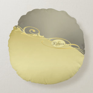 Cojín Redondo Decoración de oro de lujo en oro y plata, Monogram