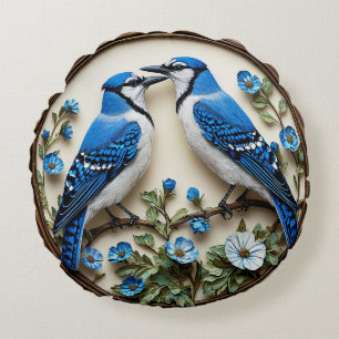 Cojín Redondo 🌿 Decoración de Sala de Azul Jay Pájaro 🐦✨