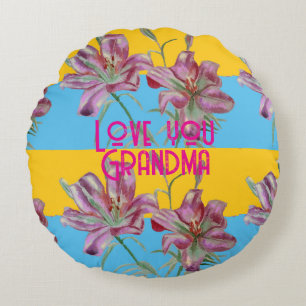 Cojín Redondo Decoración del nombre de la abuela con lirios de l