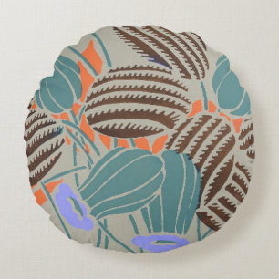 Cojín Redondo Decoración floral moderna boho azul turquesa y lav