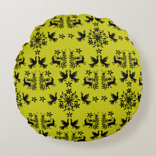 Cojín Redondo Decoración Otomi Mexicana