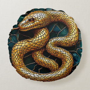 Cojín Redondo Decoración redonda de mosaico de serpiente dorada