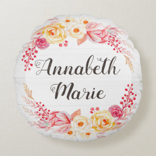 Cojín Redondo Decoración Shabby Chic Rústica Floral para Cuarto 