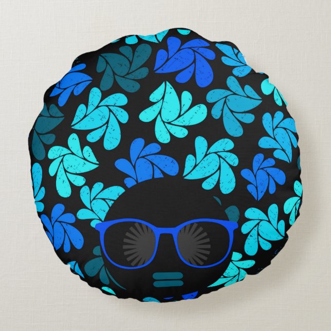 Cojín Redondo Decoración Verde azulada afro diva turquesa (Reverso)