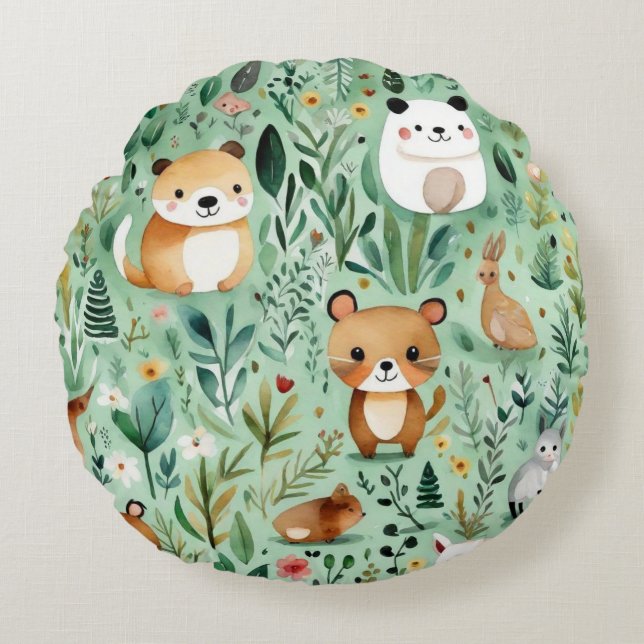 Cojín Redondo Decoración verde del núcleo de la cabaña (Anverso)