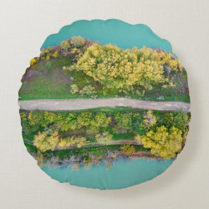 Cojín Redondo Decoración verde, marrón y amarilla