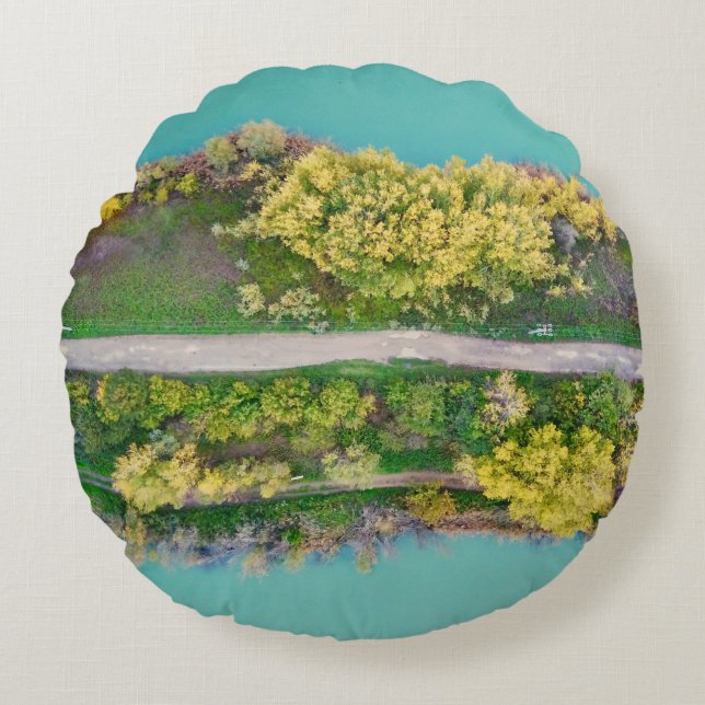 Cojín Redondo Decoración verde, marrón y amarilla (Anverso)