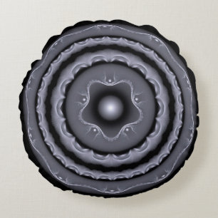 Cojín Redondo decoración visionaria gris fractal