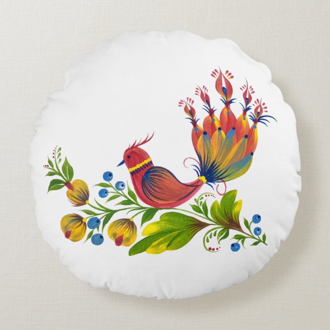 Cojín Redondo Decorative Bird with Flowers & Berries (Anverso)