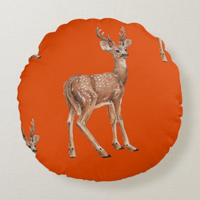 Cojín Redondo Deer en rojo (Anverso)
