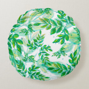 Cojín Redondo Deja la planta natural de patrón verde